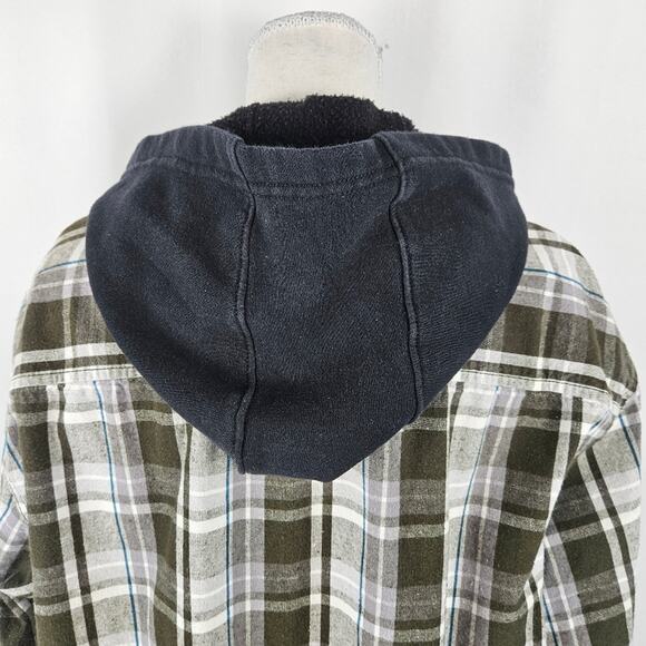 Canyon River Blues Green Plaid Long Sleeve Flannel Button Up Jersey Hoodie L - Picture 7 of 10